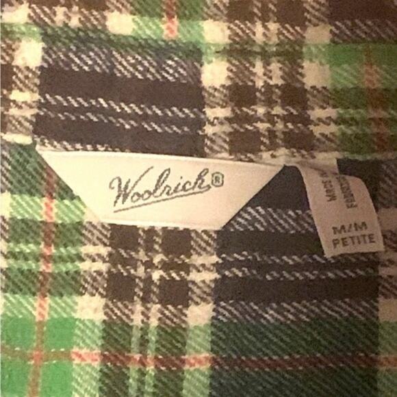Woolrich Flannel Shirt Button Down Long Sleeve Green Plaid Size Medium Petite - Picture 3 of 9